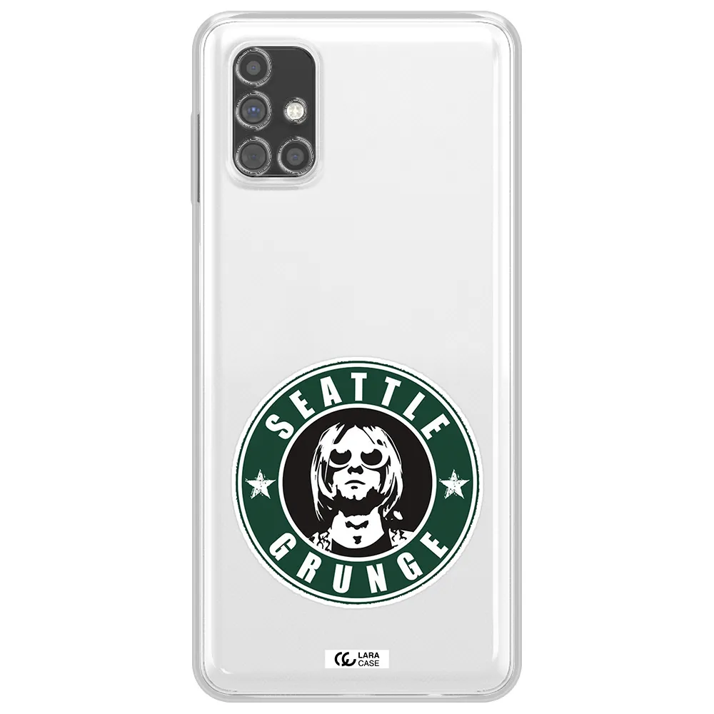 a logo with a man wearing sunglasses Samsung M31S Clear TPU Case