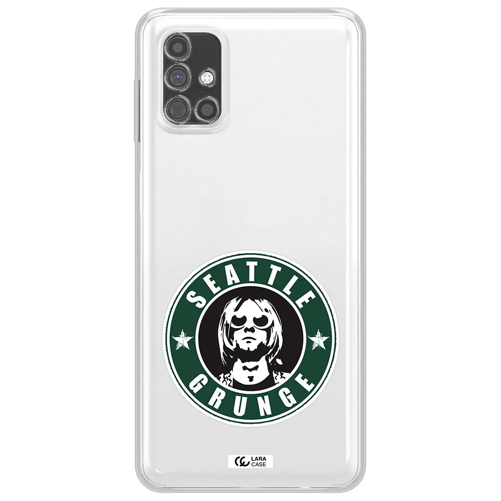 a logo with a man wearing sunglasses Samsung M51 Clear TPU Case