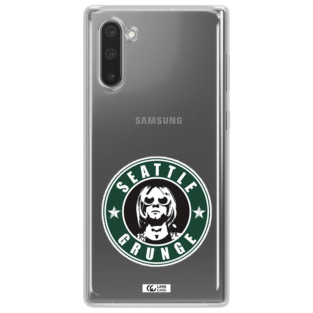 a logo with a man wearing sunglasses Samsung Note 10 Clear TPU Case