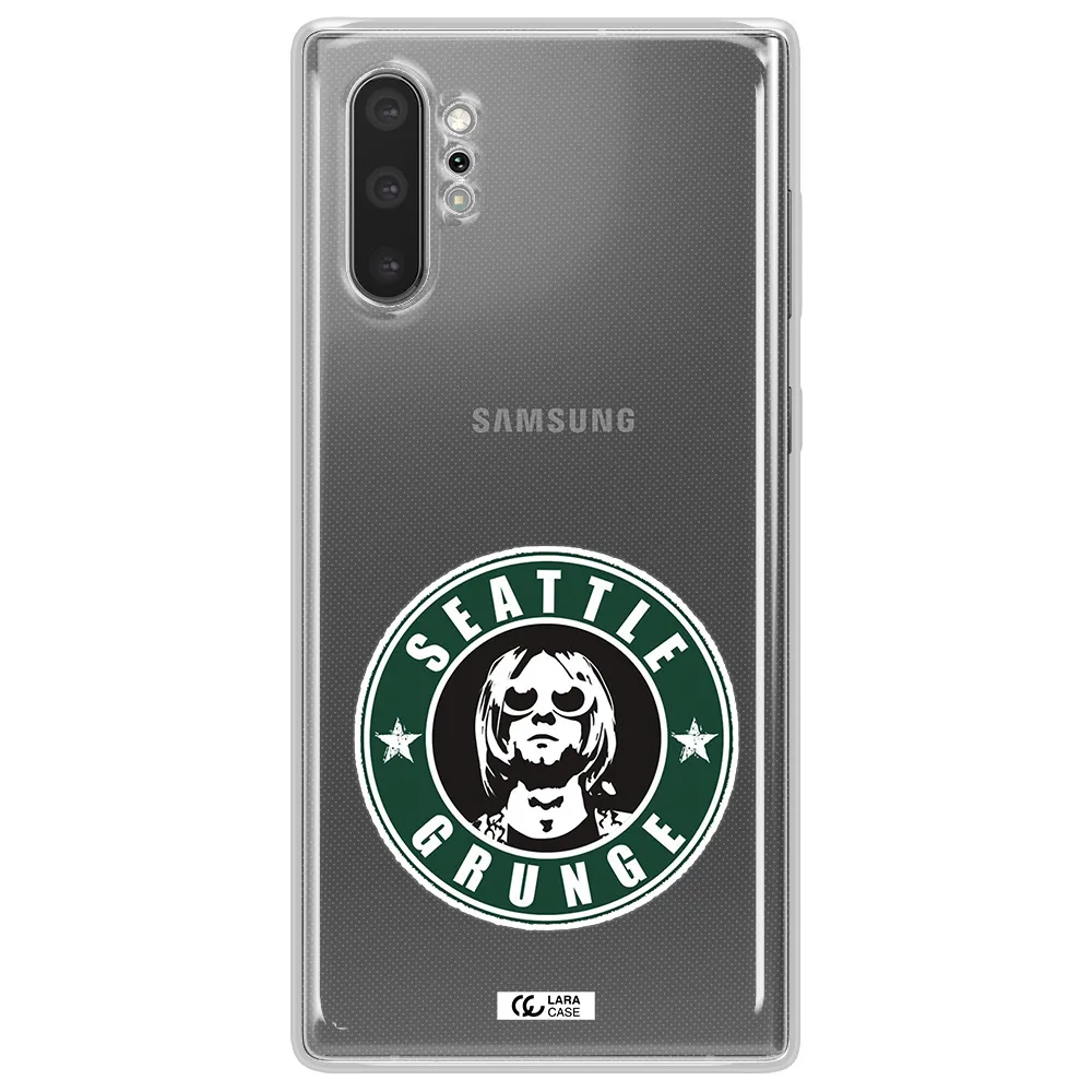 a logo with a man wearing sunglasses Samsung Note 10 Plus Clear TPU Case