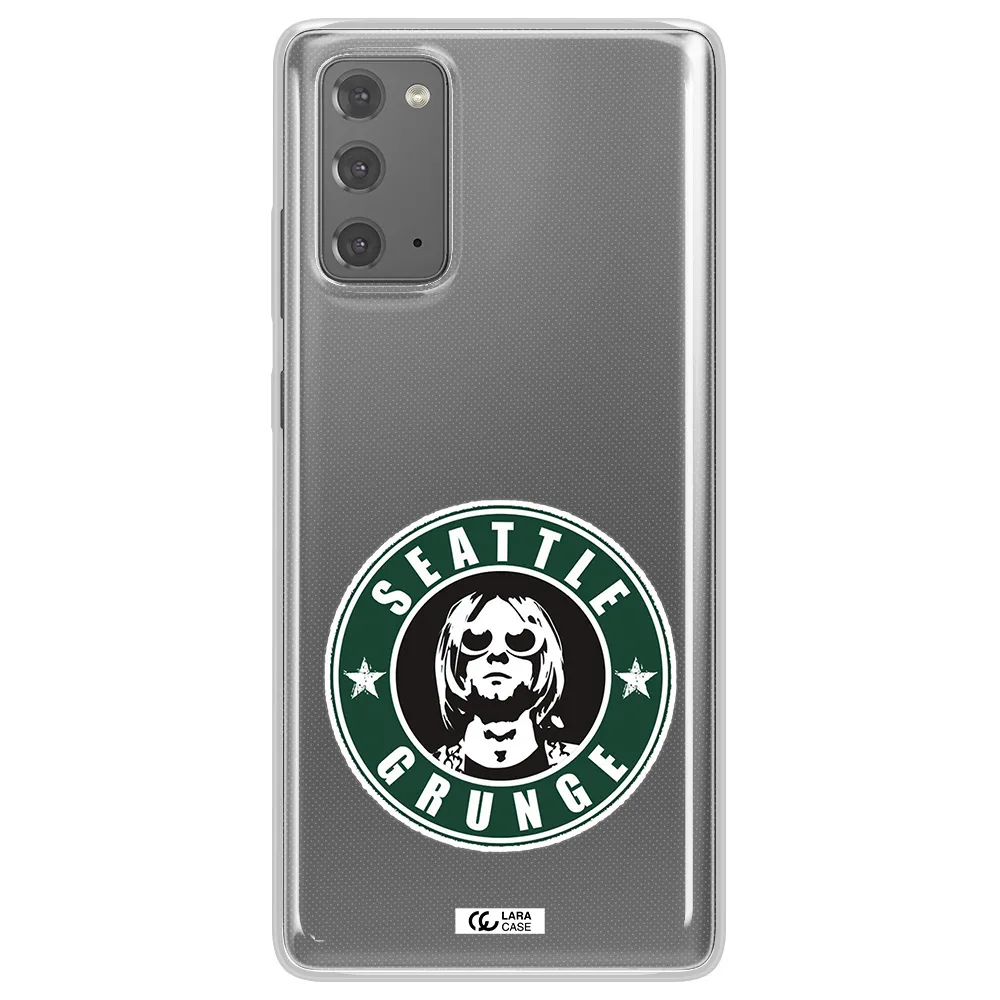 a logo with a man wearing sunglasses Samsung Note 20 Clear TPU Case