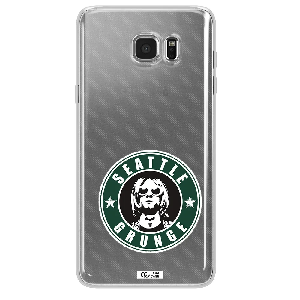a logo with a man wearing sunglasses Samsung Note 5 Clear TPU Case