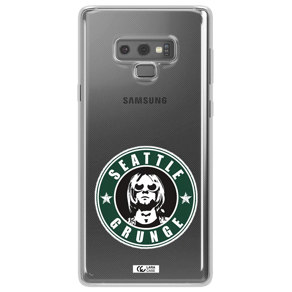 a logo with a man wearing sunglasses Samsung Note 9 Clear TPU Case