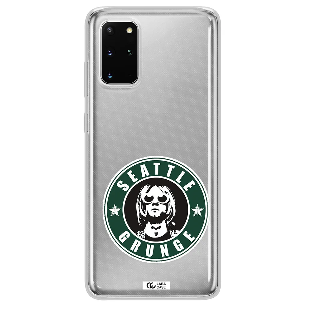 a logo with a man wearing sunglasses Samsung S 20 Plus Clear TPU Case