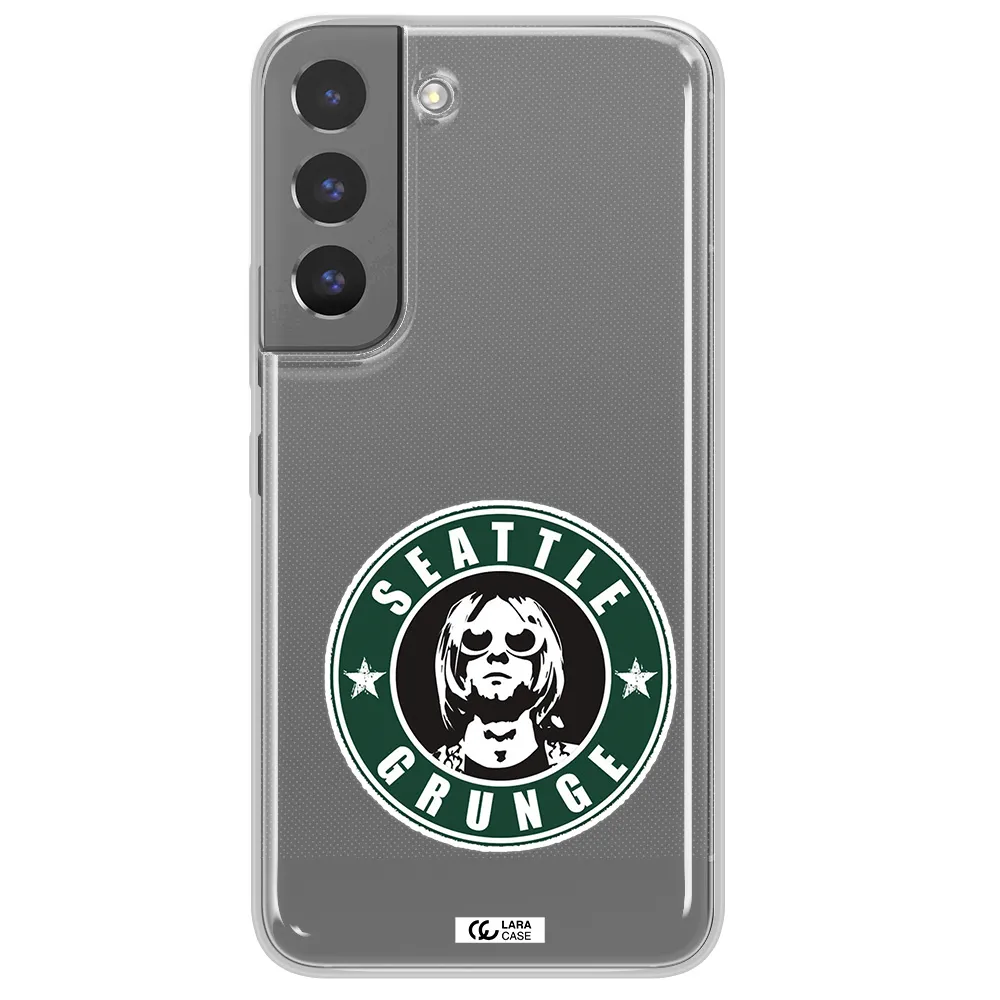 a logo with a man wearing sunglasses Samsung S 22 Clear TPU Case