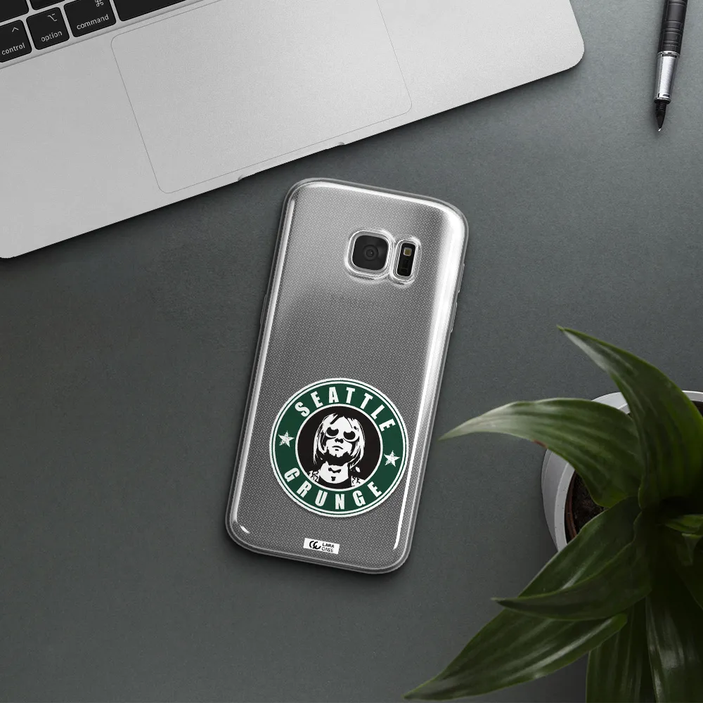 a logo with a man wearing sunglasses Samsung S 7 Clear TPU Case