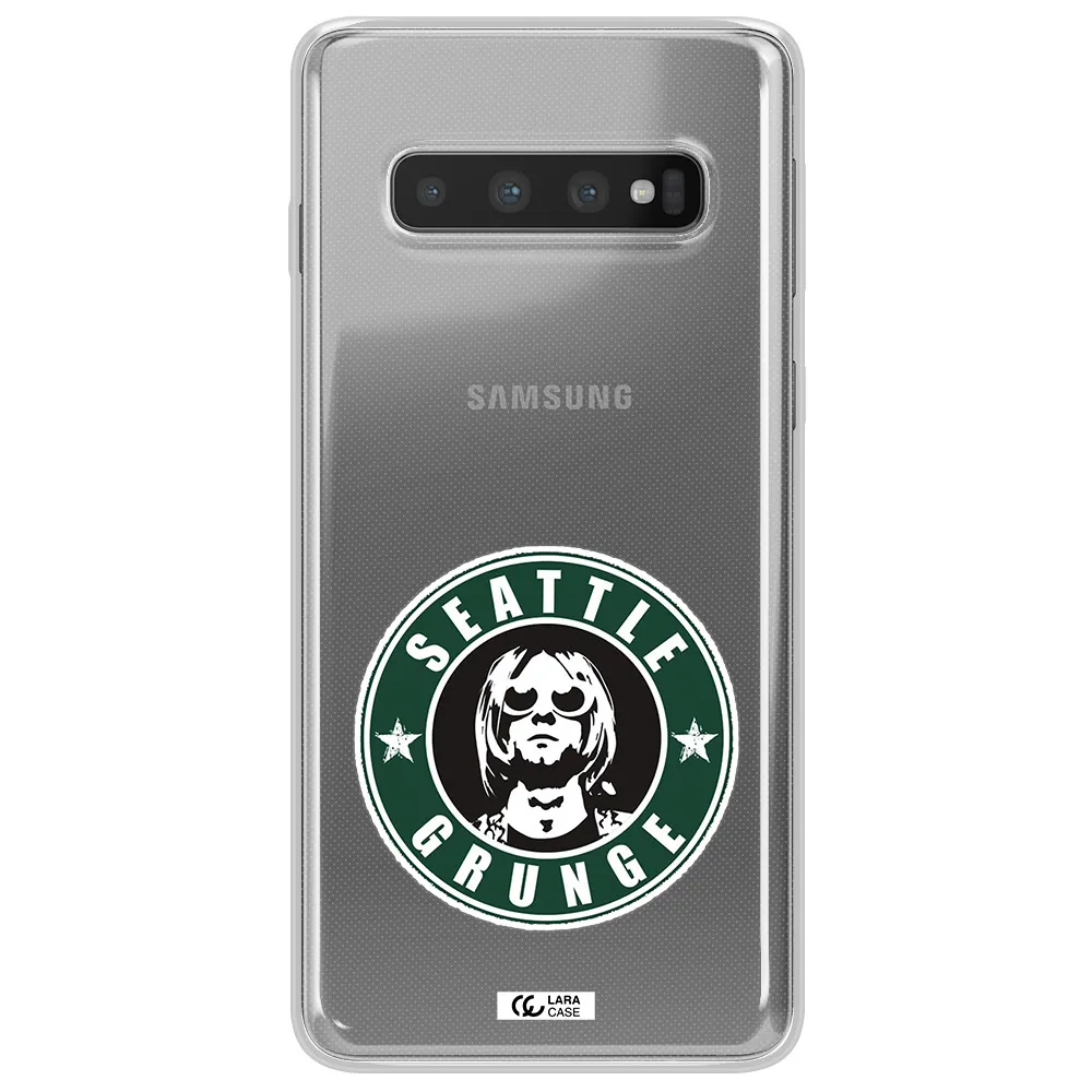 a logo with a man wearing sunglasses Samsung S10 Clear TPU Case