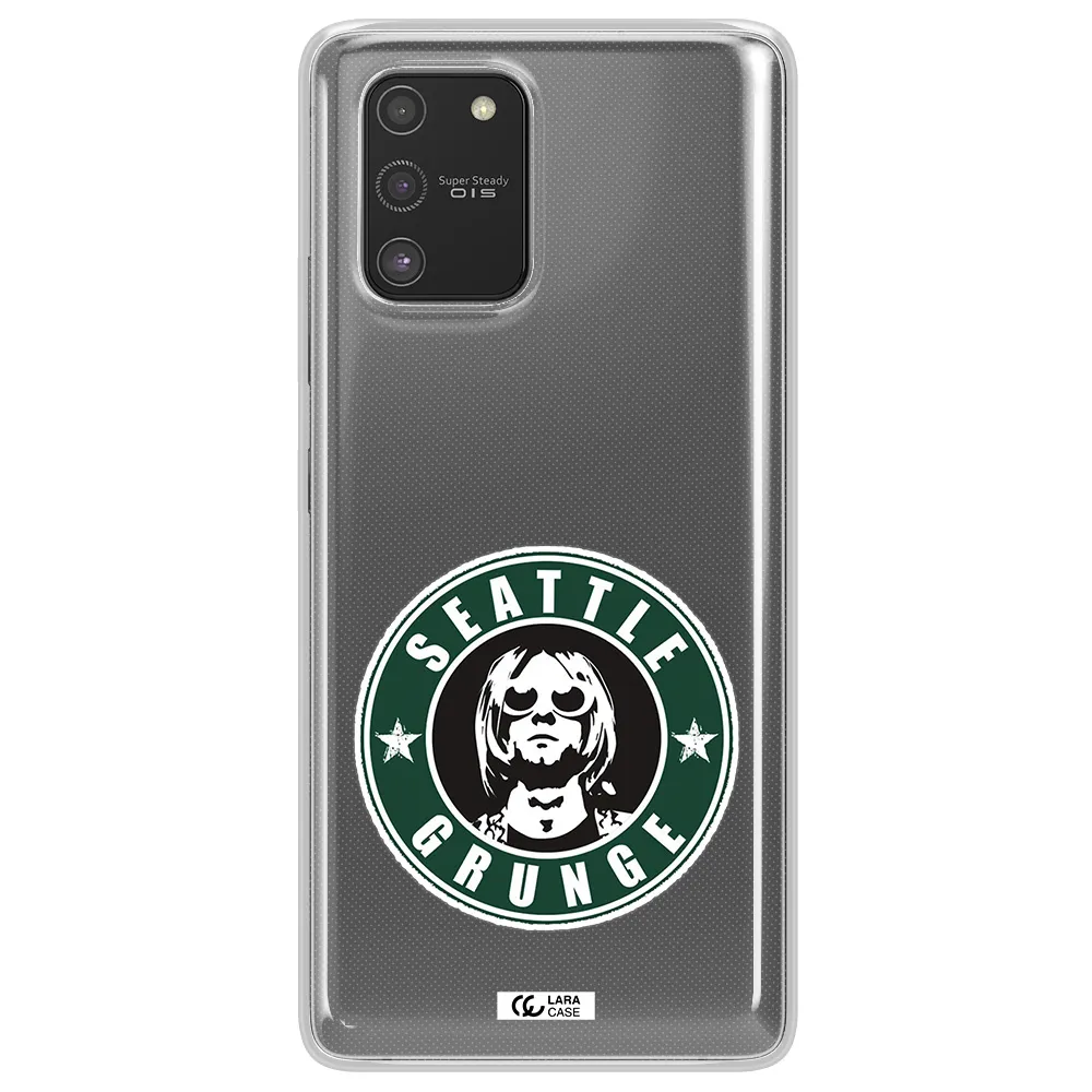 a logo with a man wearing sunglasses Samsung S10 Lite Clear TPU Case
