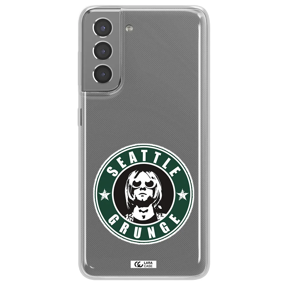 a logo with a man wearing sunglasses Samsung S21 Clear TPU Case