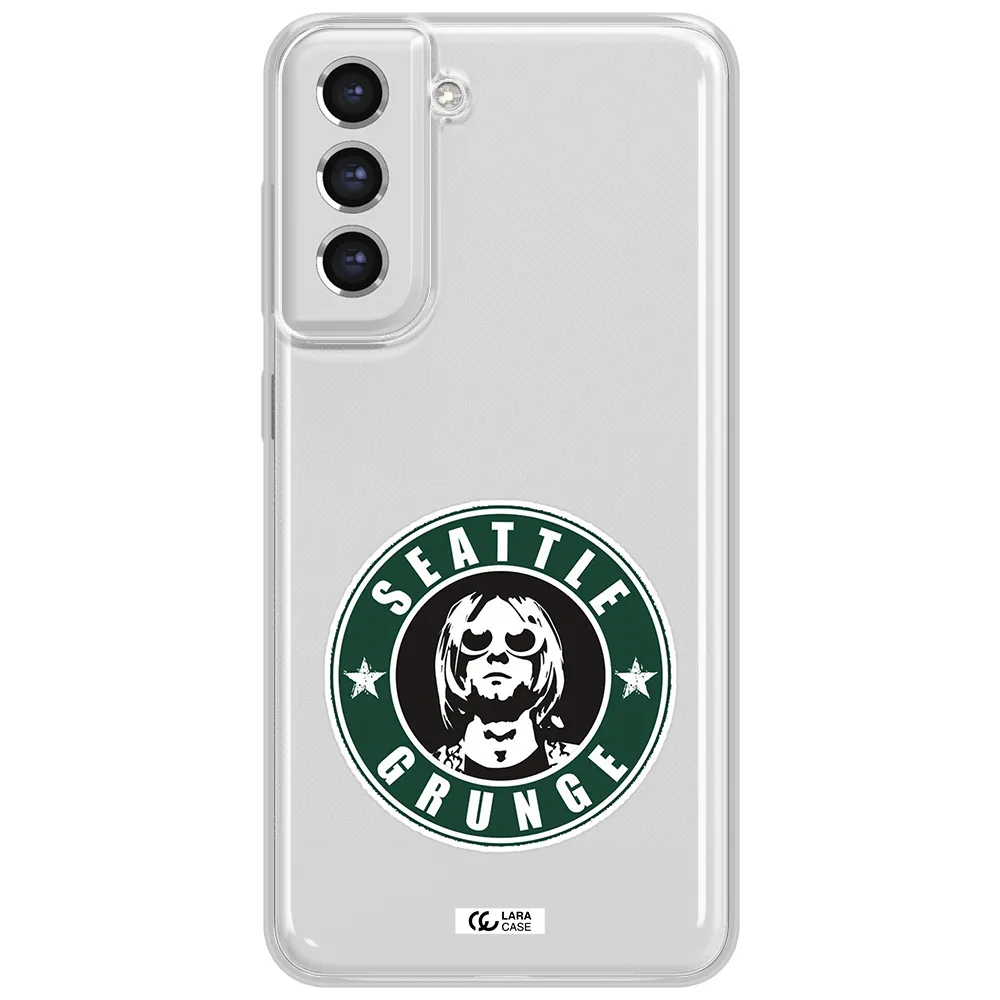 A Logo With A Man Wearing Sunglasses Samsung S21 Fe Clear Tpu Case