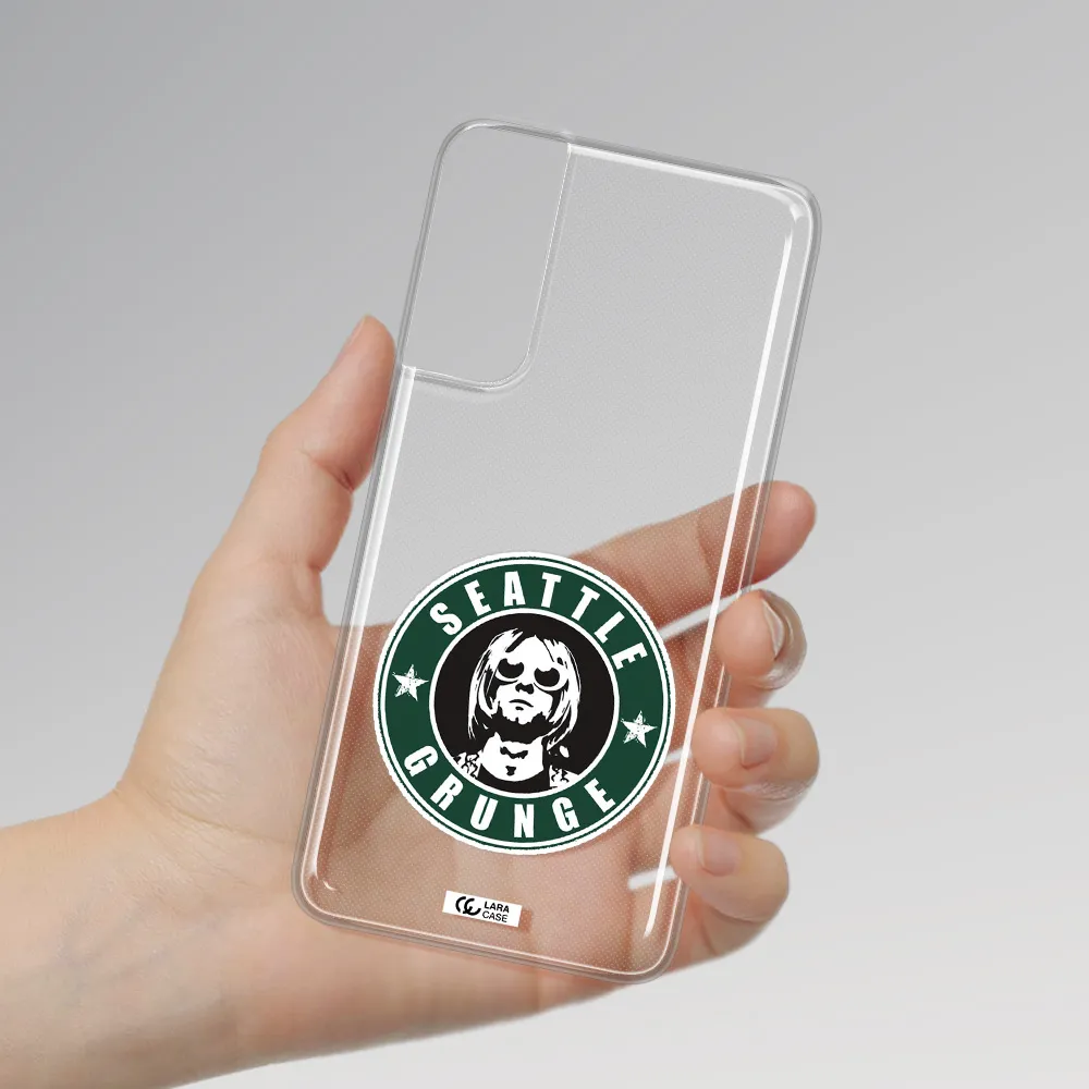 a logo with a man wearing sunglasses Samsung S21 Plus Clear TPU Case