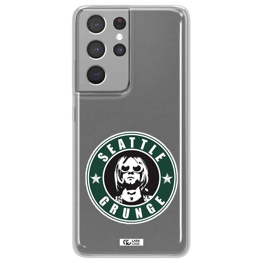 a logo with a man wearing sunglasses Samsung S21 Ultra Clear TPU Case