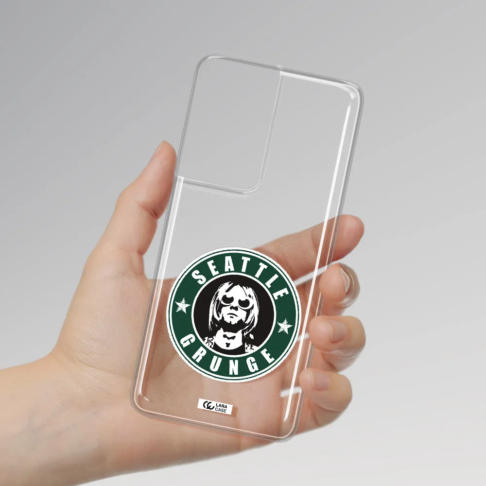 a logo with a man wearing sunglasses Samsung S21 Ultra Clear TPU Case