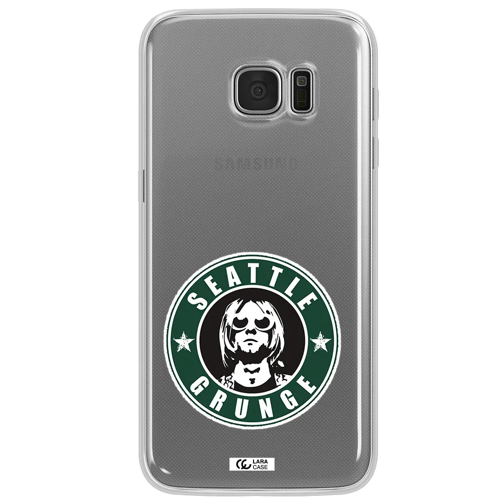 a logo with a man wearing sunglasses Samsung S7 Edge Clear TPU Case