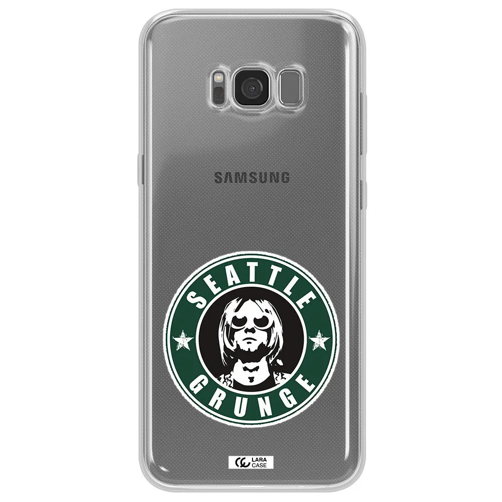 a logo with a man wearing sunglasses Samsung S8 Plus Clear TPU Case
