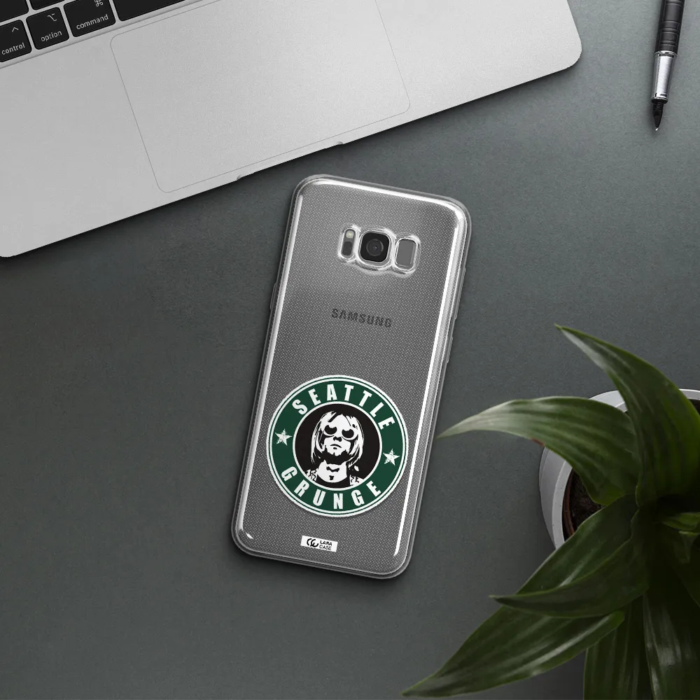 a logo with a man wearing sunglasses Samsung S8 Plus Clear TPU Case