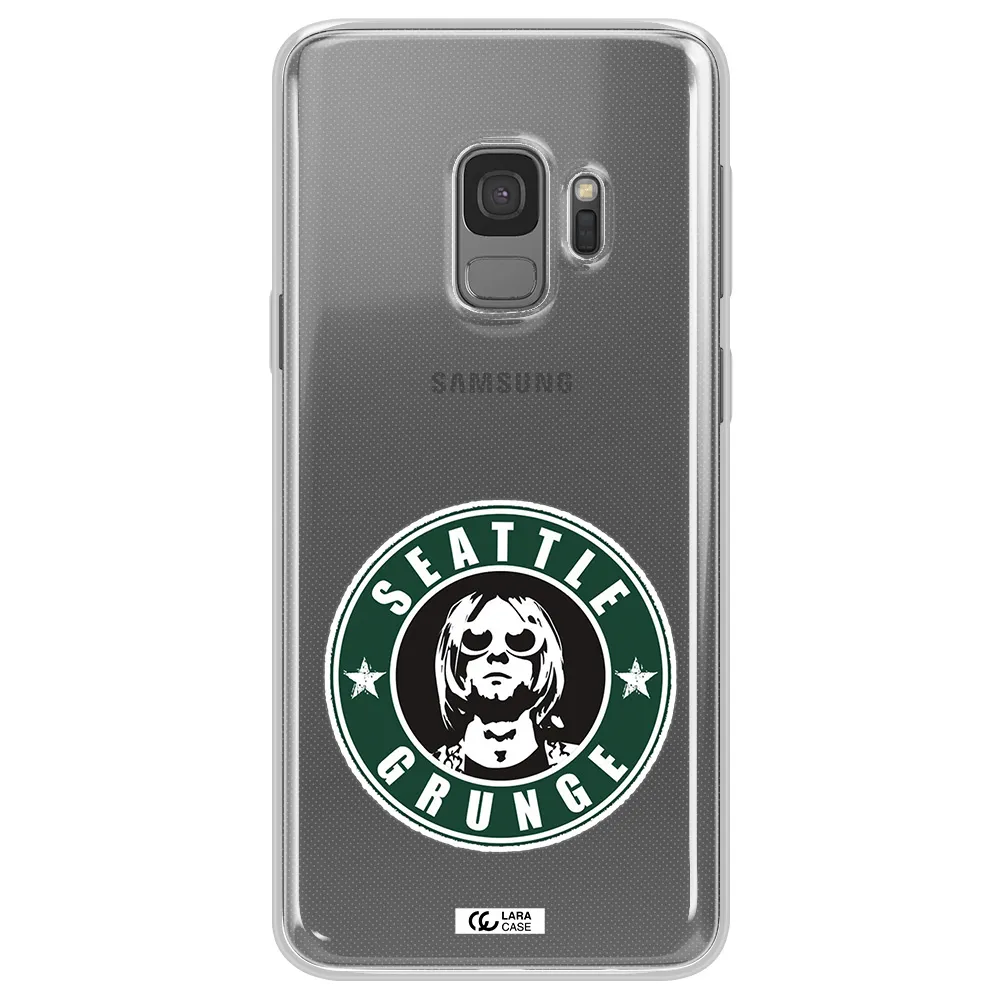 a logo with a man wearing sunglasses Samsung S9 Clear TPU Case