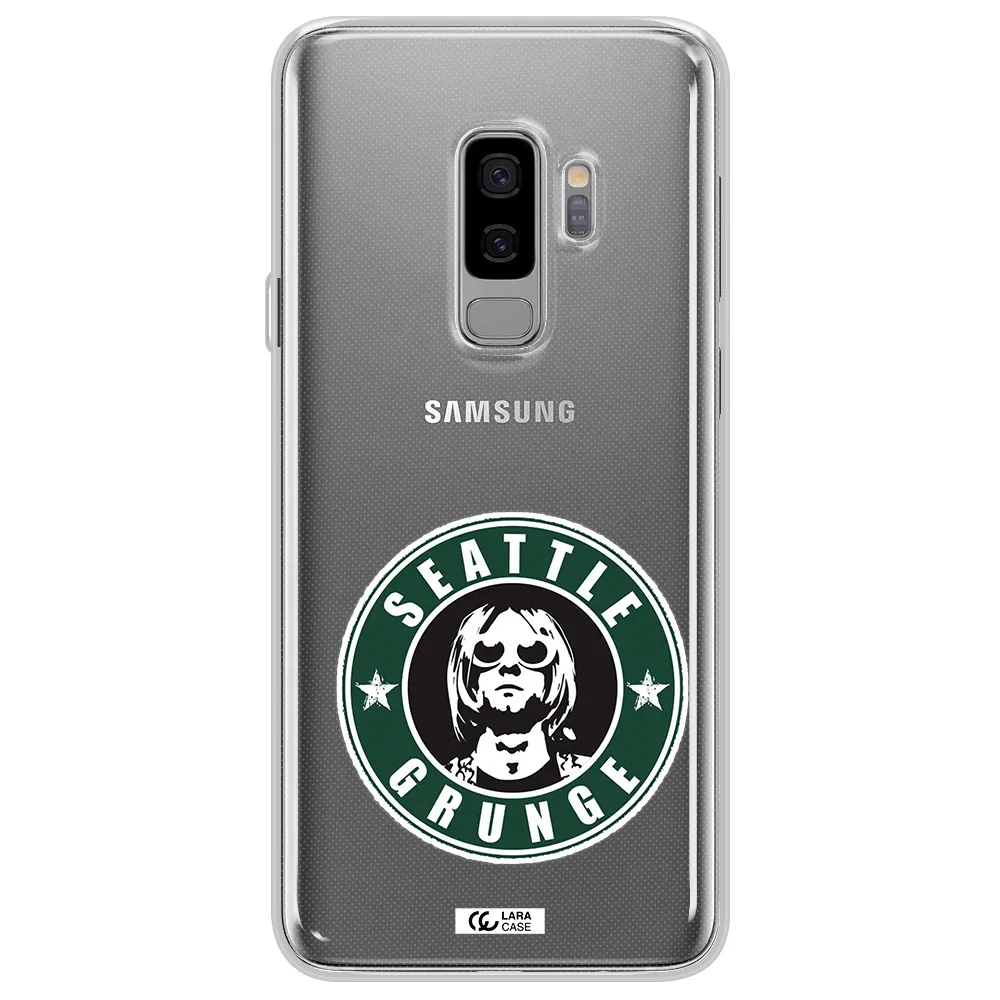 a logo with a man wearing sunglasses Samsung S9 Plus Clear TPU Case