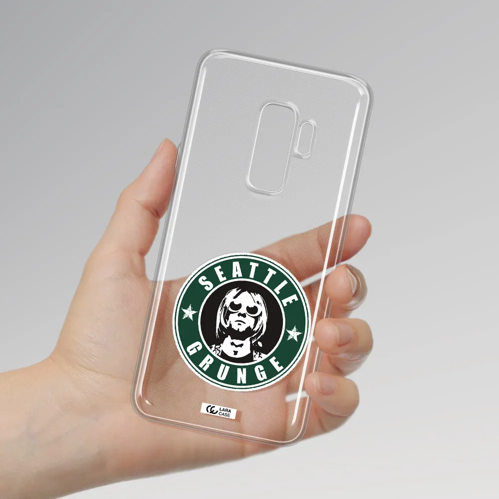 a logo with a man wearing sunglasses Samsung S9 Plus Clear TPU Case