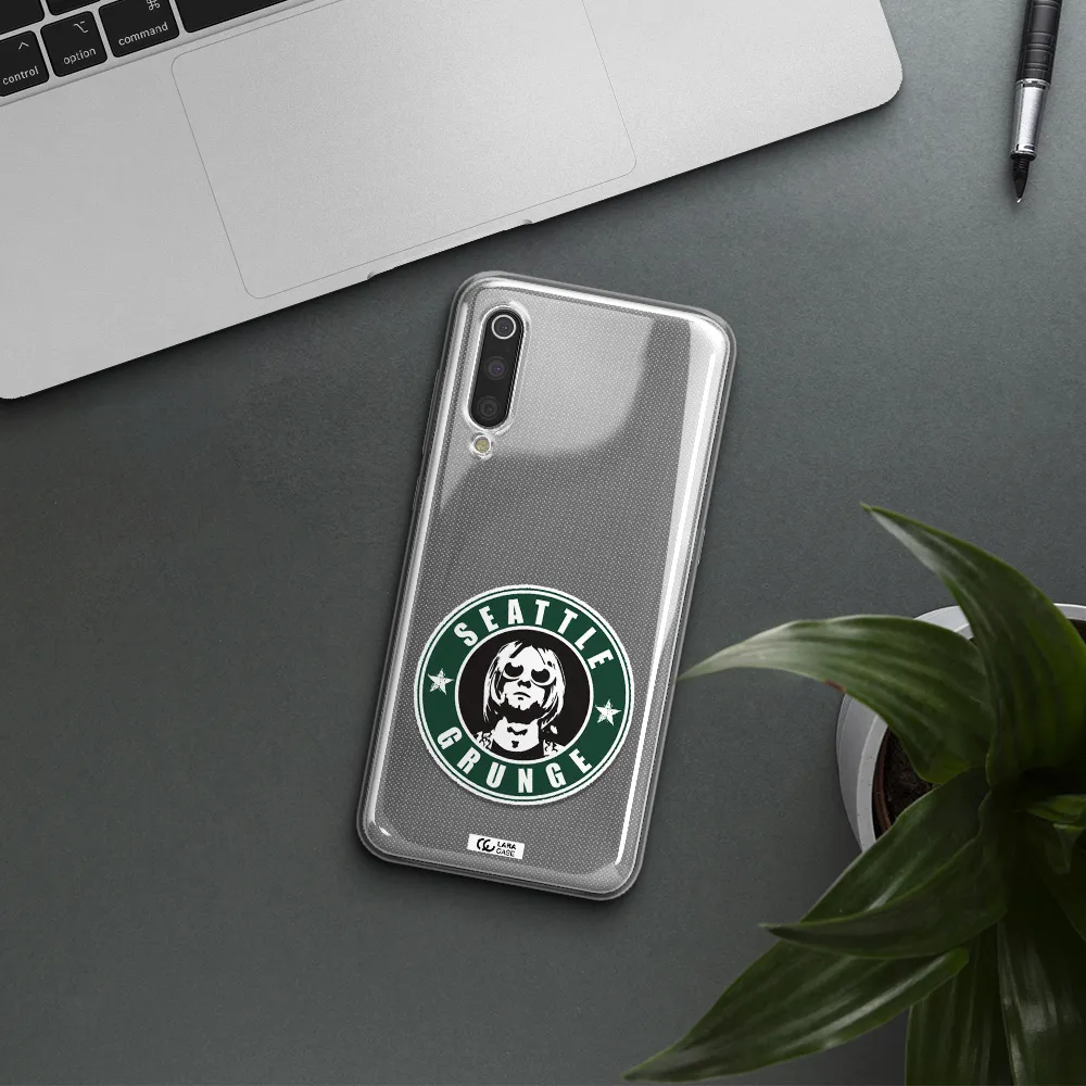 a logo with a man wearing sunglasses Xiaomi Mi 9 Clear TPU Case
