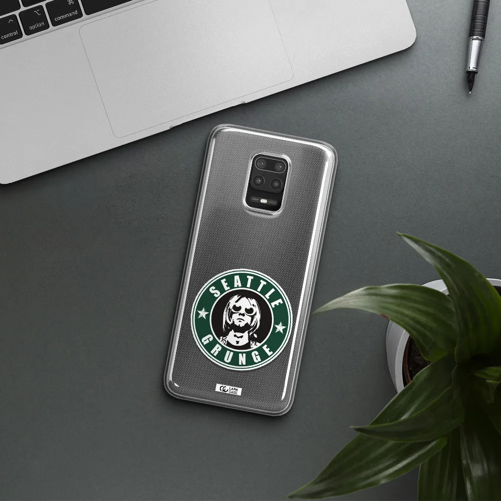 a logo with a man wearing sunglasses Xiaomi Note 9S Clear TPU Case