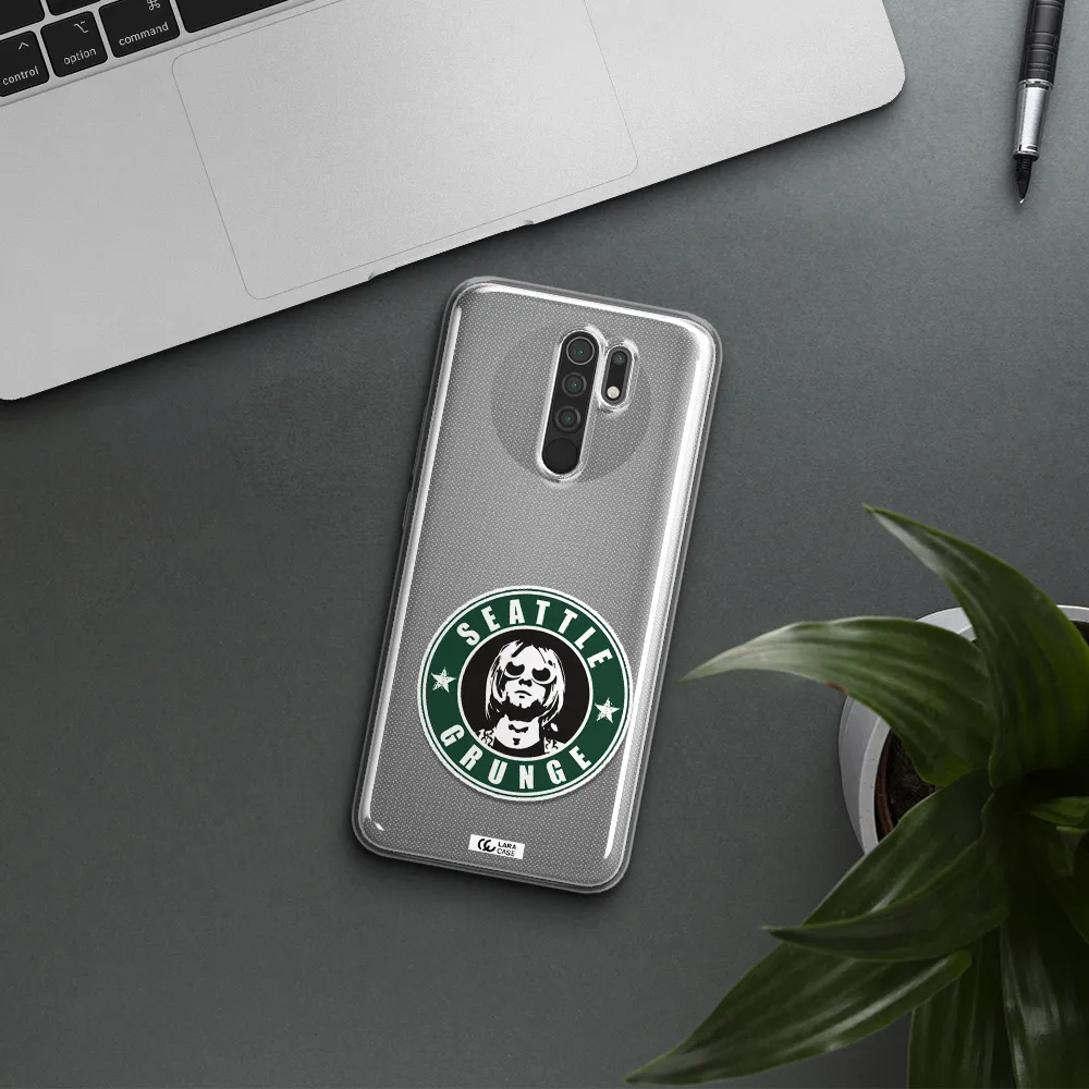 a logo with a man wearing sunglasses Xiaomi Redmi 9 Clear TPU Case