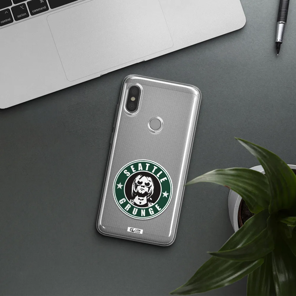 a logo with a man wearing sunglasses Xiaomi Redmi Note 6 Pro Clear TPU Case
