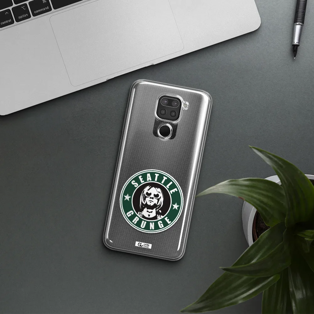 a logo with a man wearing sunglasses Xiaomi Redmi Note 9 Clear TPU Case