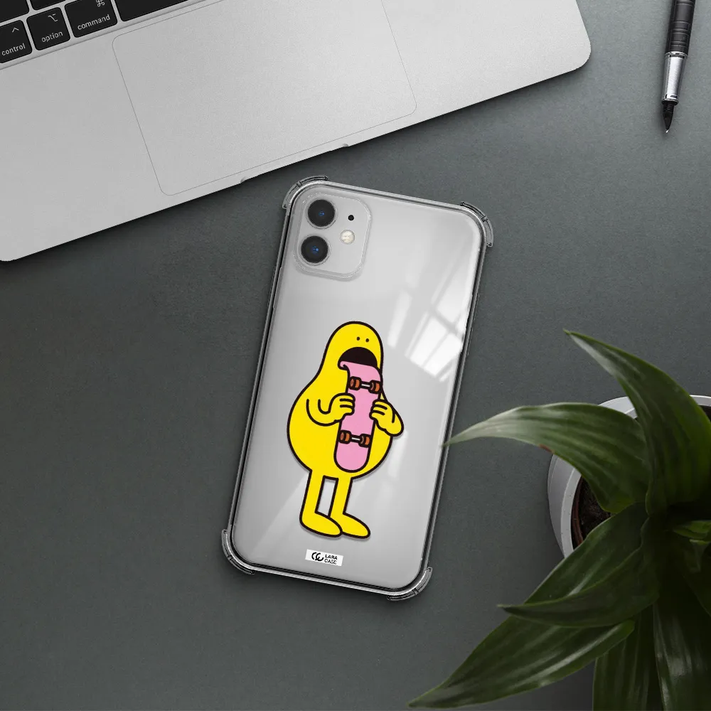 a cartoon character holding a skateboard Apple iPhone 11 Clear PC Case