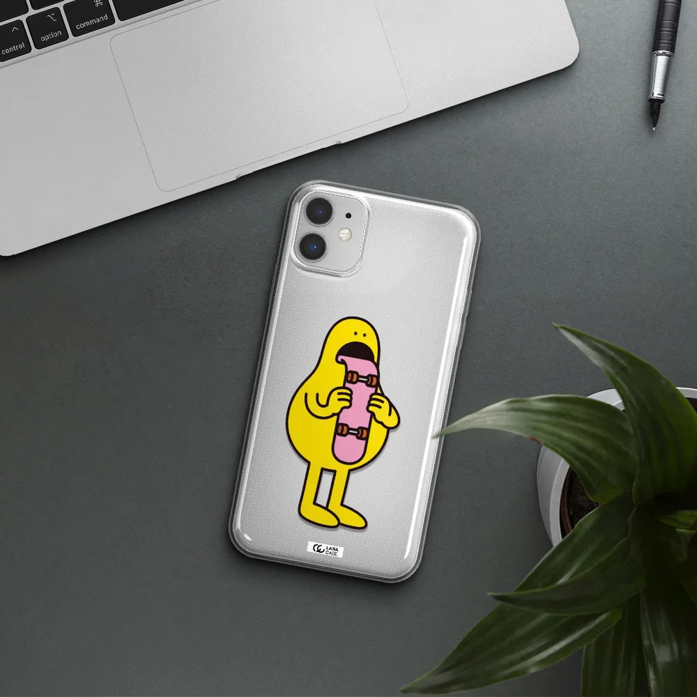 a cartoon character holding a skateboard Apple iPhone 11 Clear TPU Case
