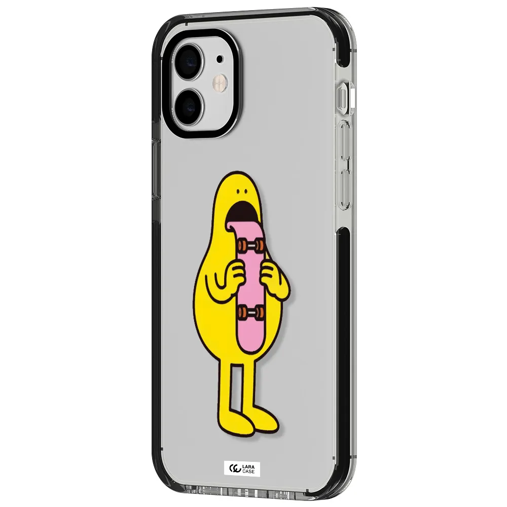 a cartoon character holding a skateboard Apple iPhone 11 impact black border Case