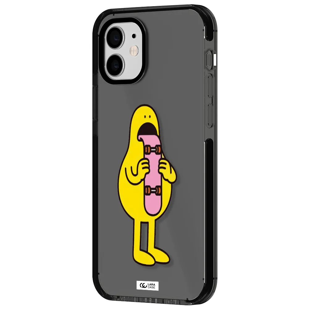 a cartoon character holding a skateboard Apple iPhone 11 impact Smoke Black Case