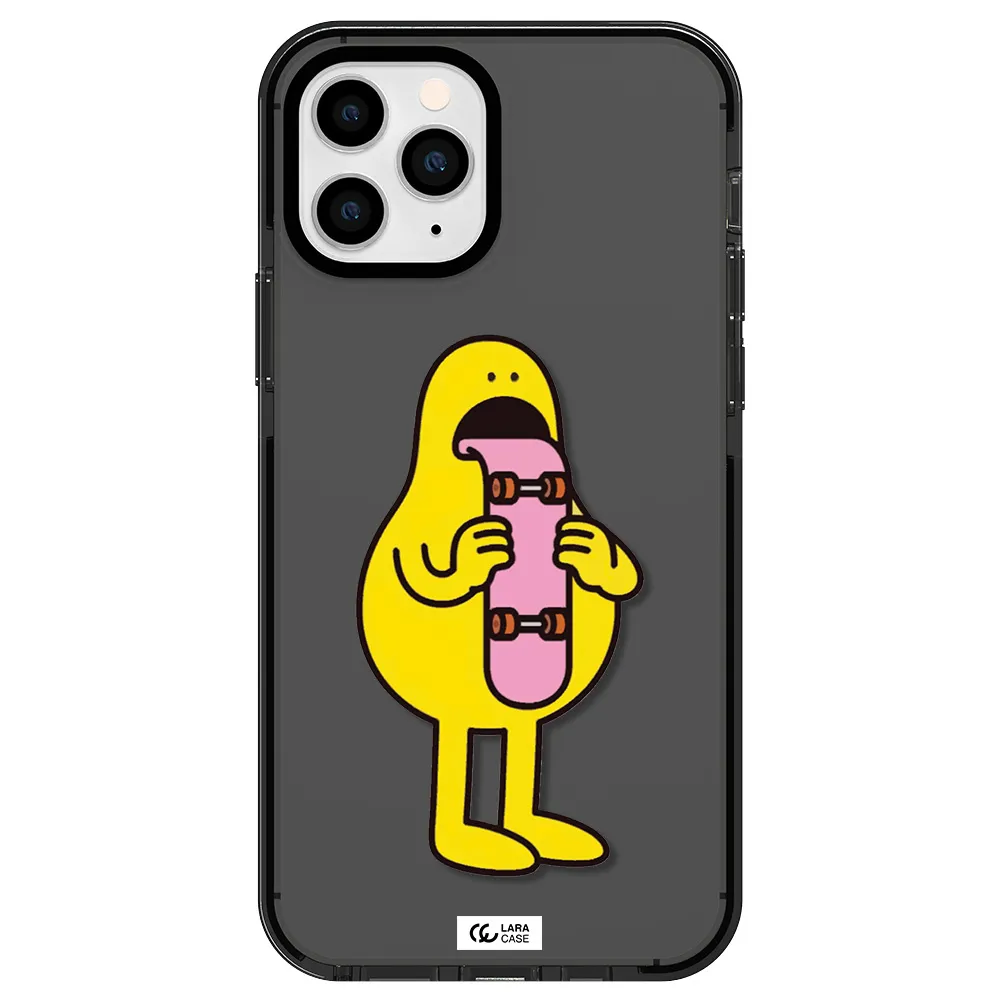 a cartoon character holding a skateboard Apple iPhone 11 pro impact Smoke Black Case