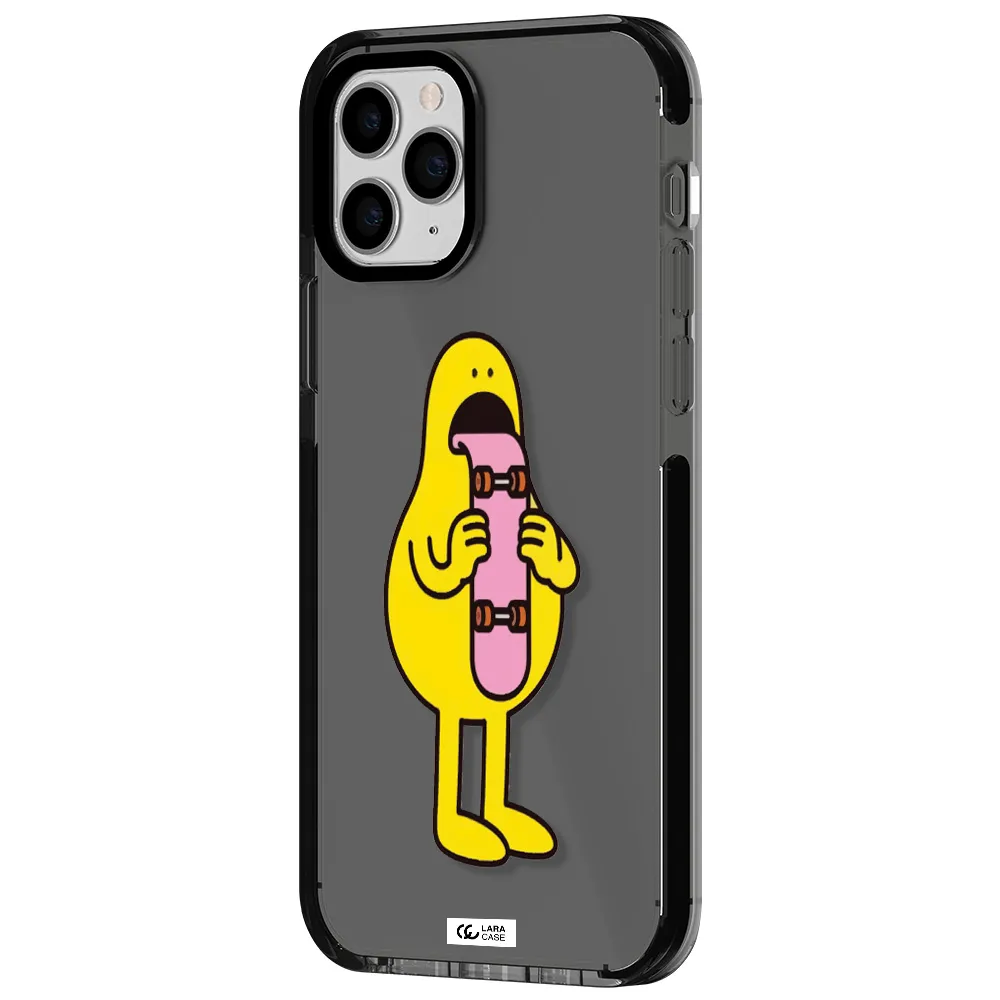 a cartoon character holding a skateboard Apple iPhone 11 pro impact Smoke Black Case