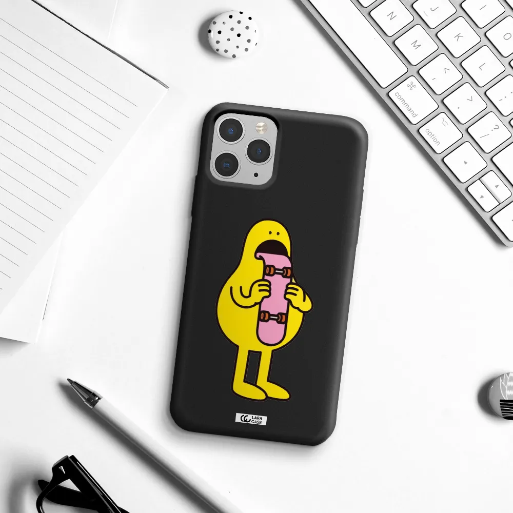 a cartoon character holding a skateboard Apple iPhone 11 pro max Silicone black Case