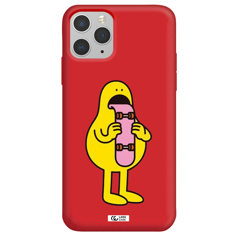 a cartoon character holding a skateboard Apple iPhone 11 pro max Silicone Imperial Red Case