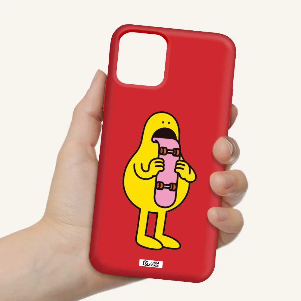 a cartoon character holding a skateboard Apple iPhone 11 pro max Silicone Imperial Red Case