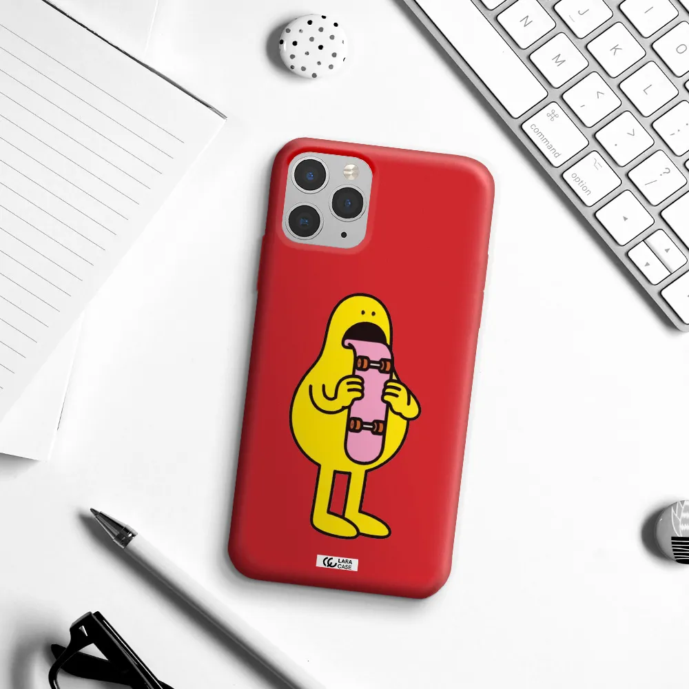 a cartoon character holding a skateboard Apple iPhone 11 pro max Silicone Imperial Red Case