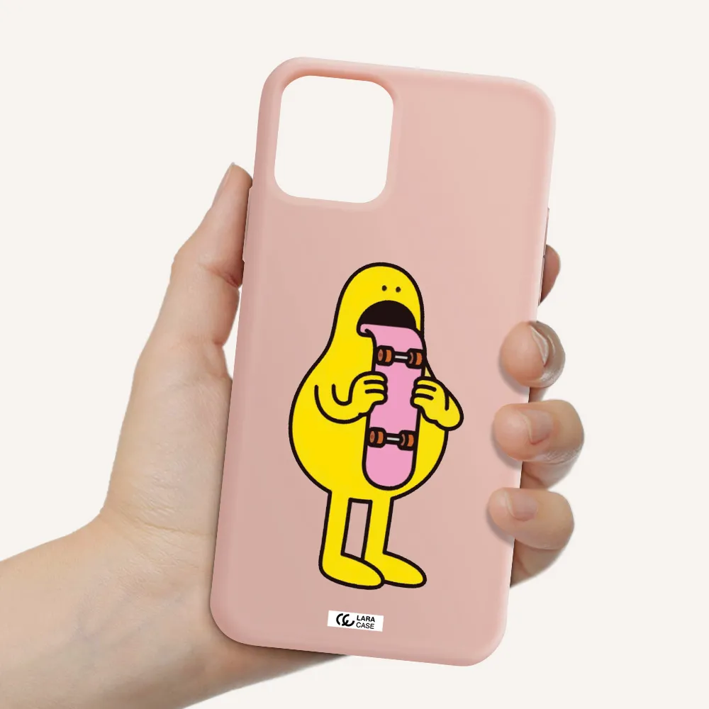 a cartoon character holding a skateboard Apple iPhone 11 pro max Silicone pastel pink Case