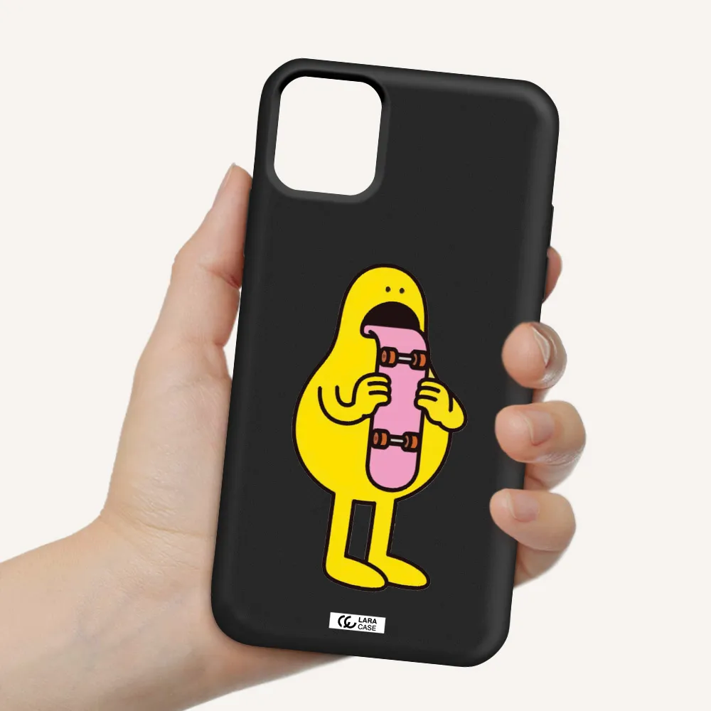 a cartoon character holding a skateboard Apple iPhone 11 Silicone black Case