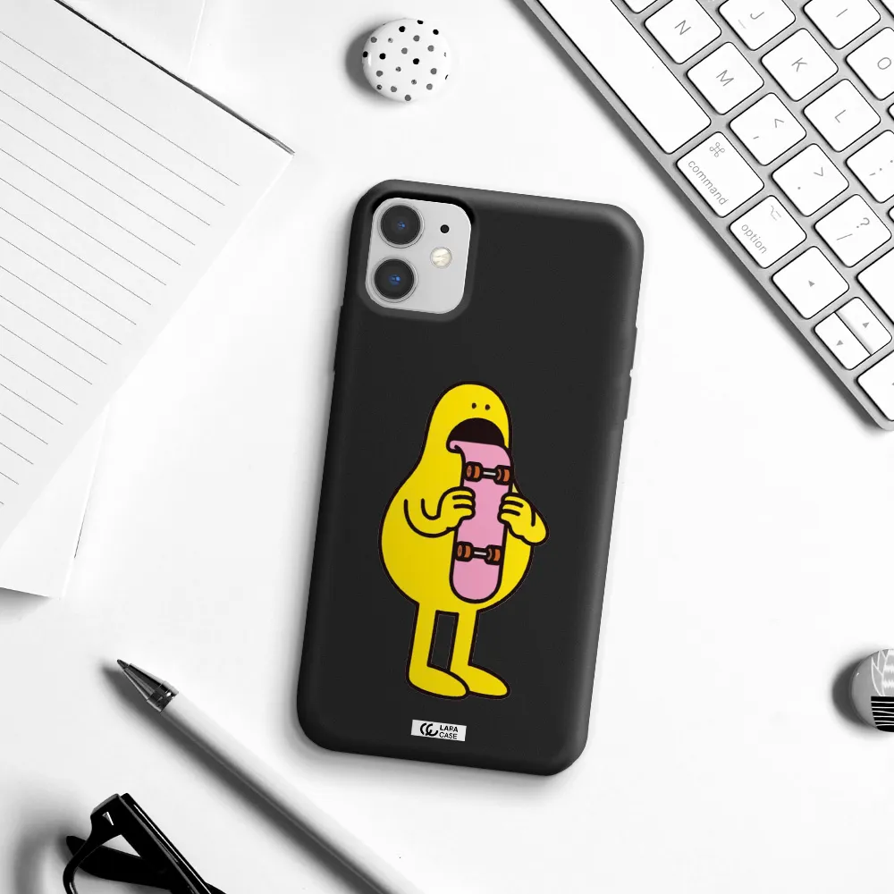a cartoon character holding a skateboard Apple iPhone 11 Silicone black Case
