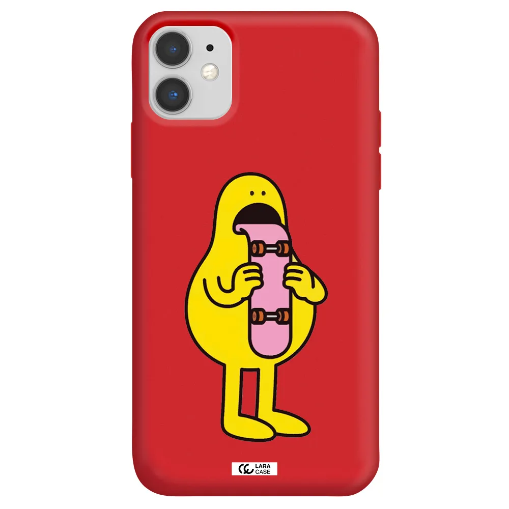 a cartoon character holding a skateboard Apple iPhone 11 Silicone Imperial Red Case