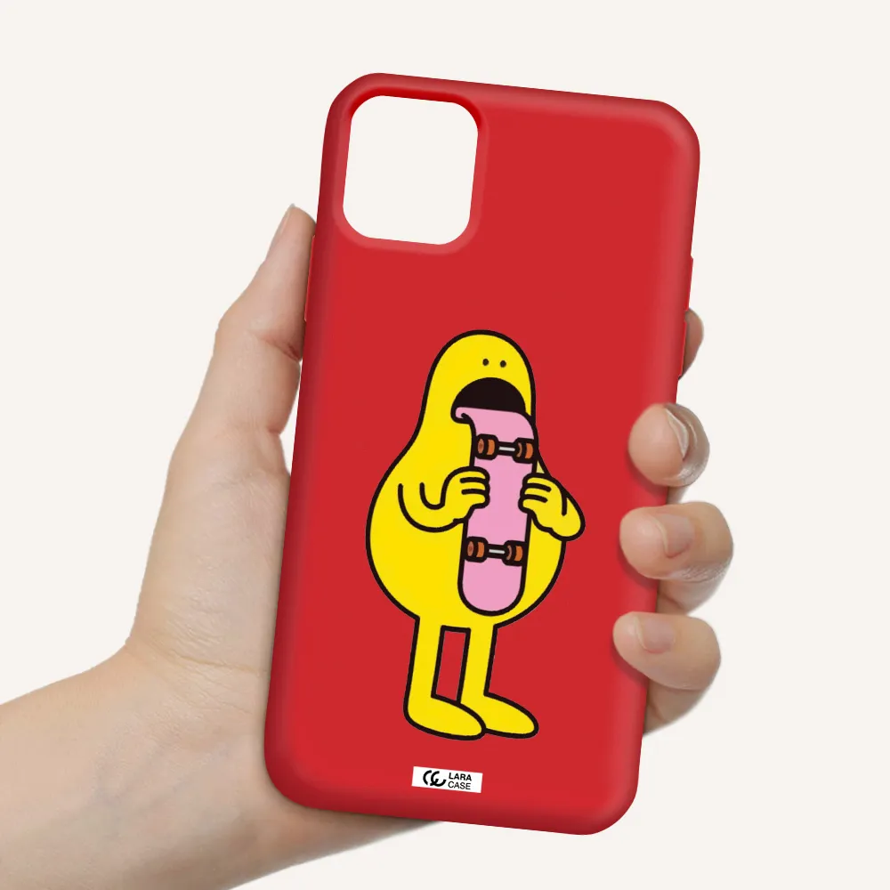 a cartoon character holding a skateboard Apple iPhone 11 Silicone Imperial Red Case