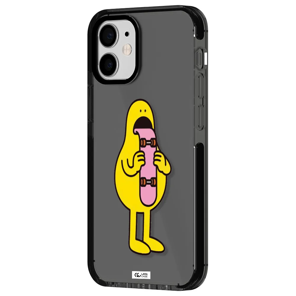 a cartoon character holding a skateboard Apple iPhone 12 mini impact Smoke Black Case