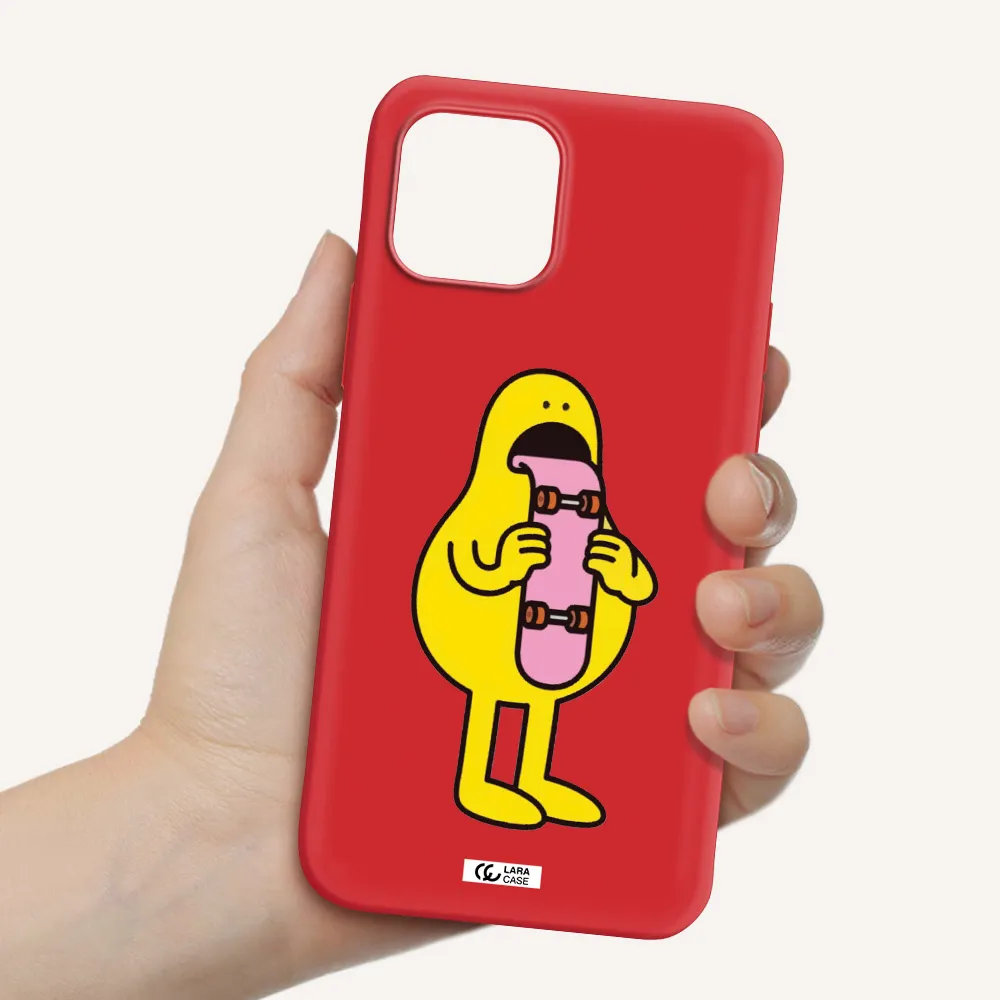 a cartoon character holding a skateboard Apple iPhone 12 mini Silicone Imperial Red Case
