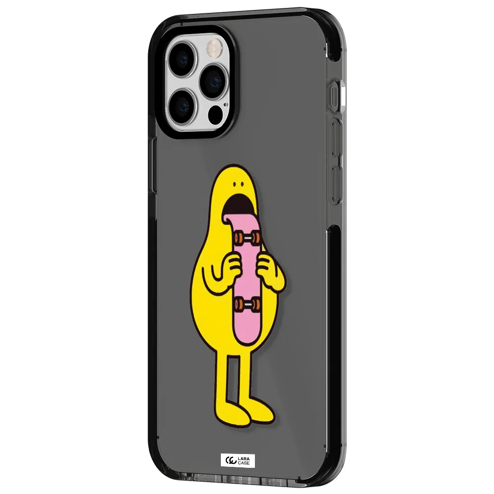 a cartoon character holding a skateboard Apple iPhone 12 pro impact Smoke Black Case