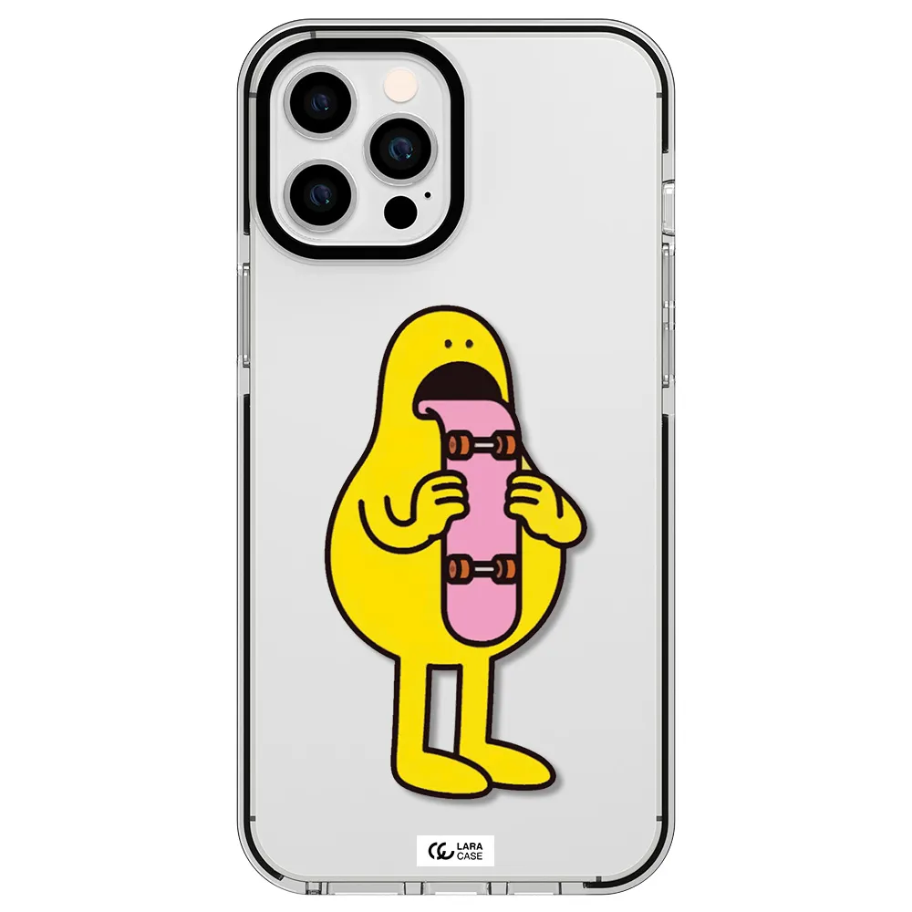 a cartoon character holding a skateboard Apple iPhone 12 pro max impact black border Case
