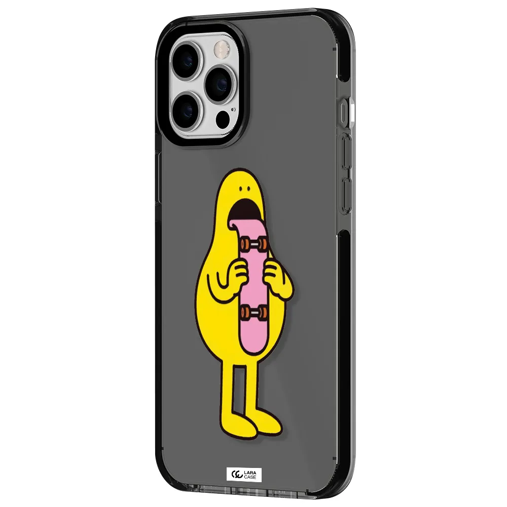 a cartoon character holding a skateboard Apple iPhone 12 pro max impact Smoke Black Case