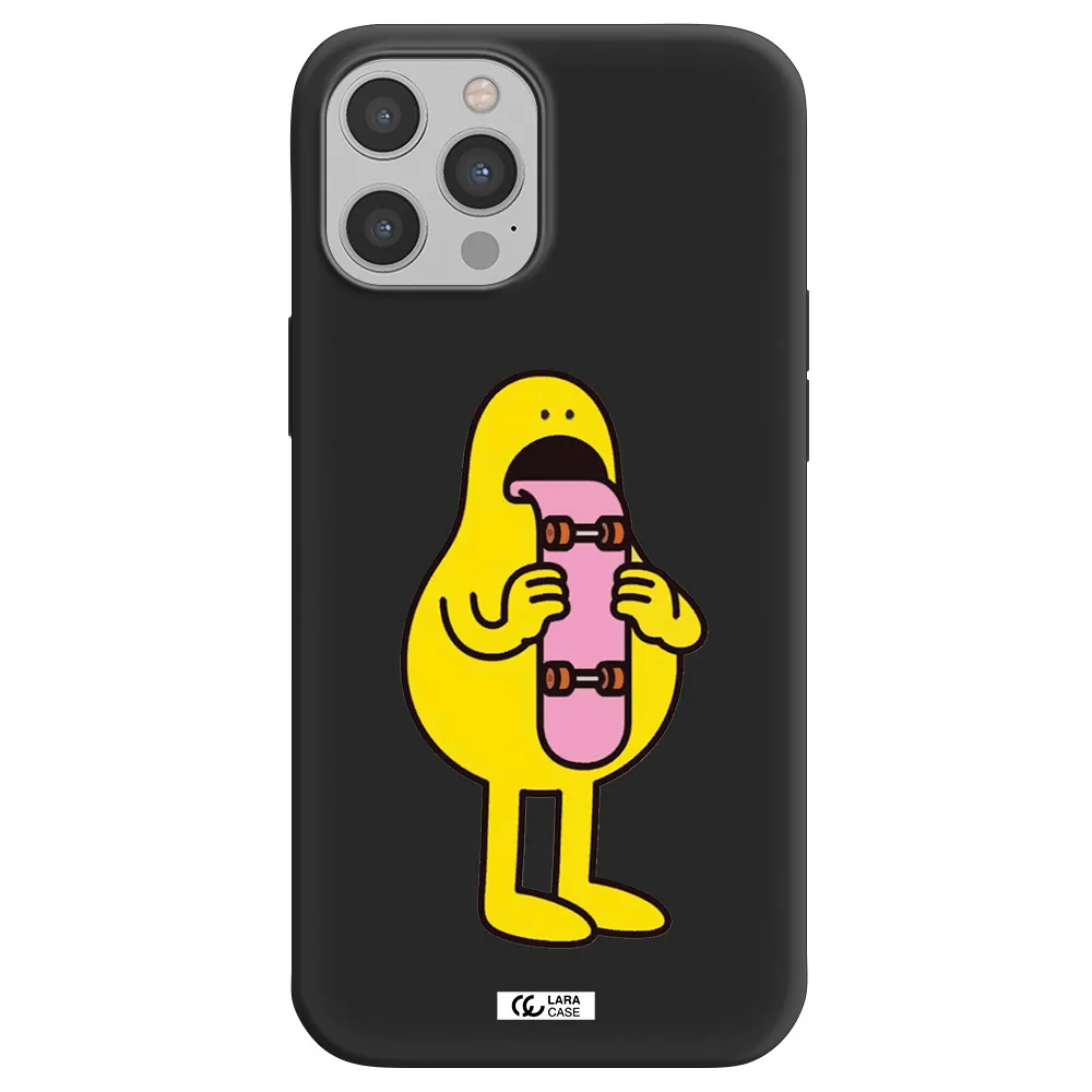 a cartoon character holding a skateboard Apple iPhone 12 pro max Silicone black Case