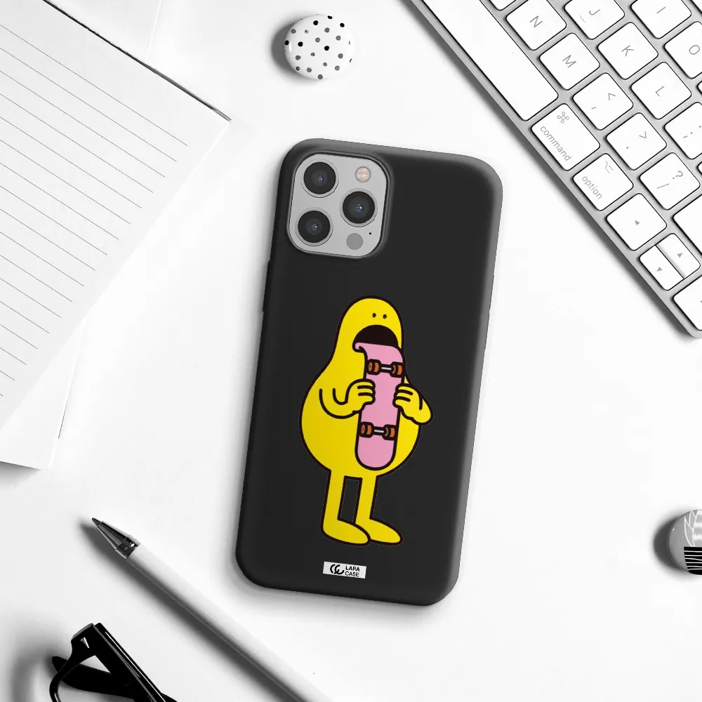 a cartoon character holding a skateboard Apple iPhone 12 pro max Silicone black Case